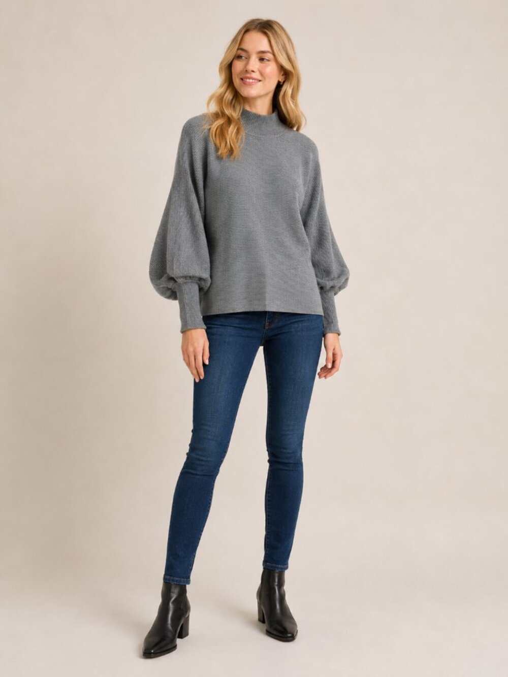 TAHARI Bishop Sleeve Mock Neck Sweater Heather Gray 2X #A4301